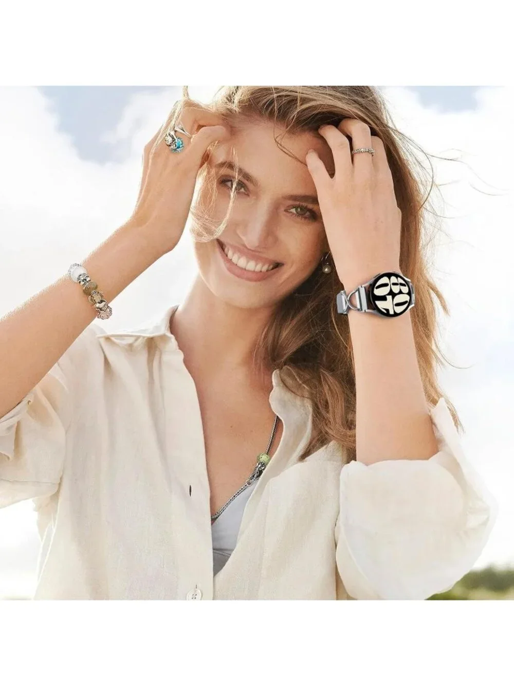 Women's Grey Skinny Charms X-Shaped Soft Slim Silicone Bands Compatible Watch